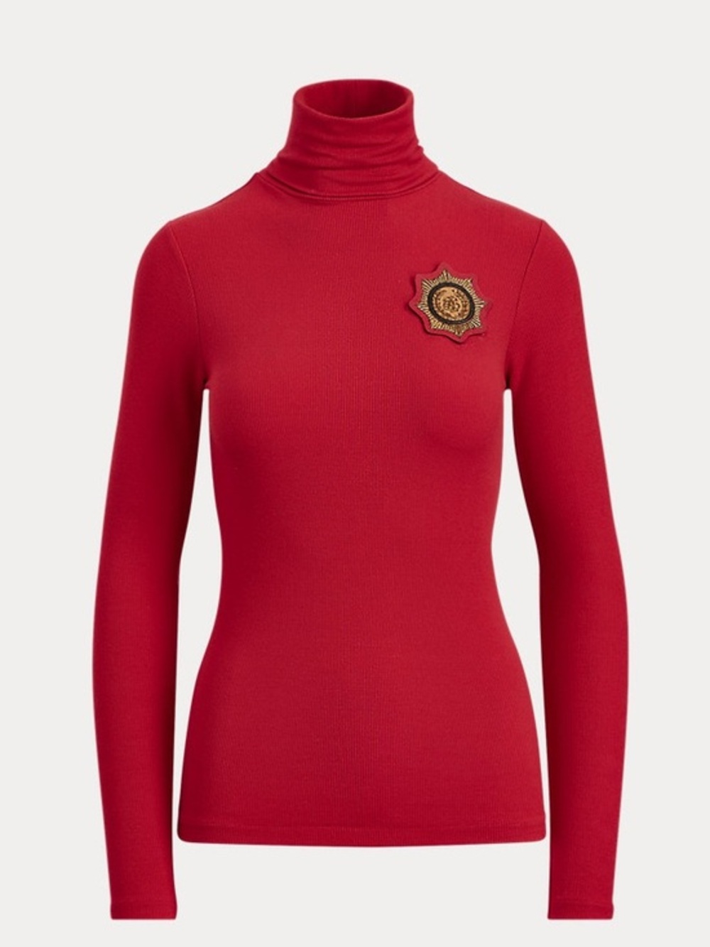 Polo Ralph Lauren Ribbed Turtleneck Crest Top Red Long Sleeve Women’s S Preppy